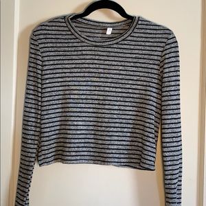 Black and Gray Striped Crop Long Sleeve